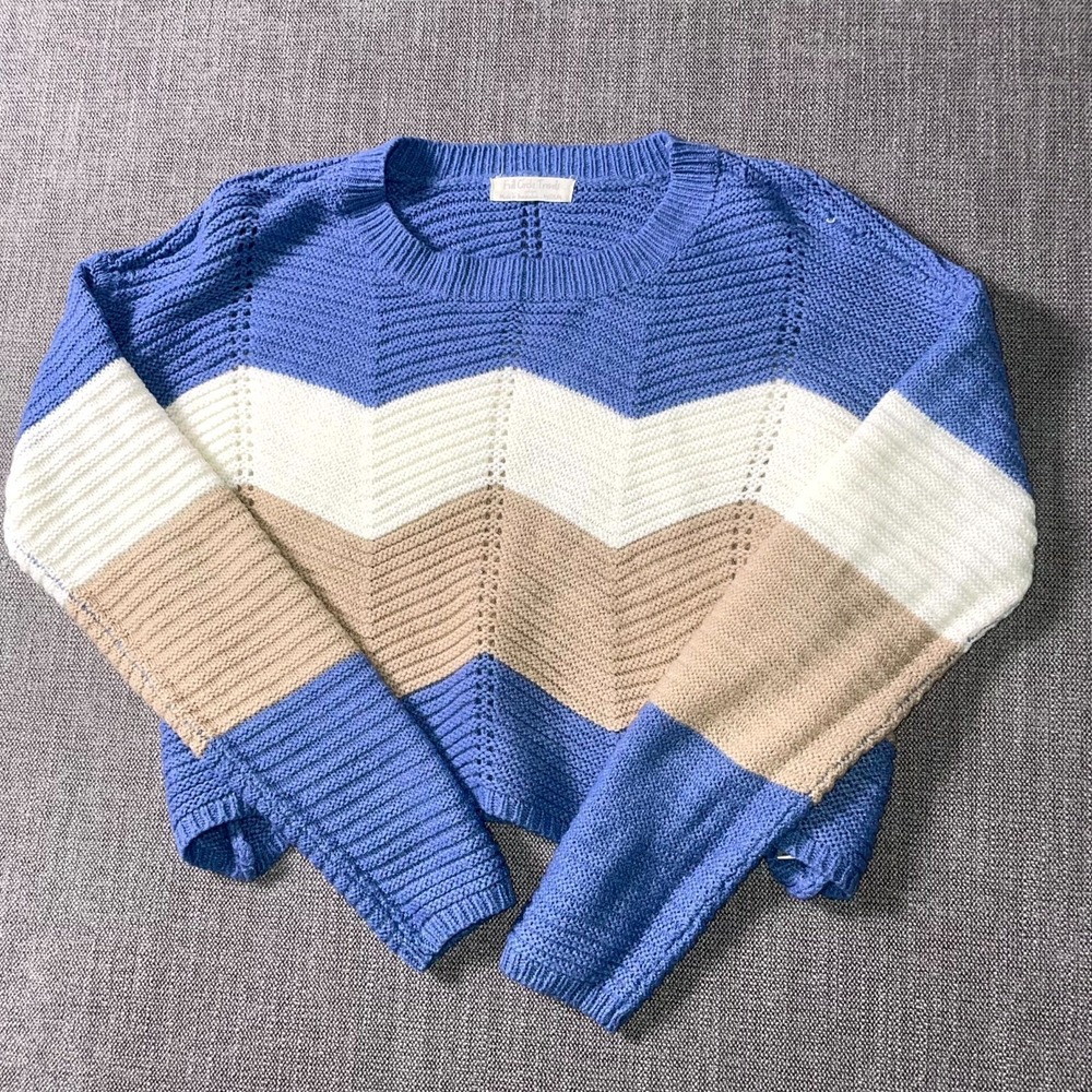 Full Circle Trends Cropped Sweater Womens Medium Multicolor Chevron Open Knit